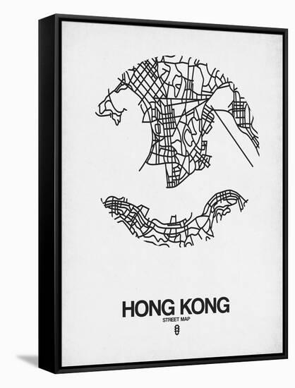 Hong Kong Street Map White-NaxArt-Framed Stretched Canvas