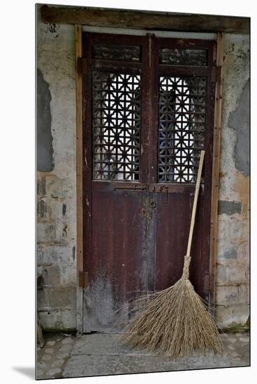 Hongcun Villiage, Doorway with Broom, China, UNESCO-Darrell Gulin-Mounted Premium Photographic Print