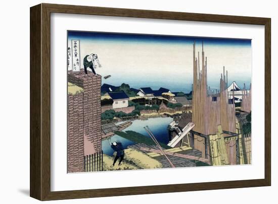 Honjo Tatekawa, the Timber Yard at Honjo-Katsushika Hokusai-Framed Art Print
