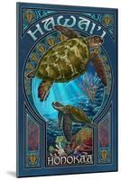 Honoka'a, Hawaii - Sea Turtle Art Nouveau-Lantern Press-Mounted Art Print