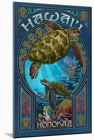 Honoka'a, Hawaii - Sea Turtle Art Nouveau-Lantern Press-Mounted Art Print
