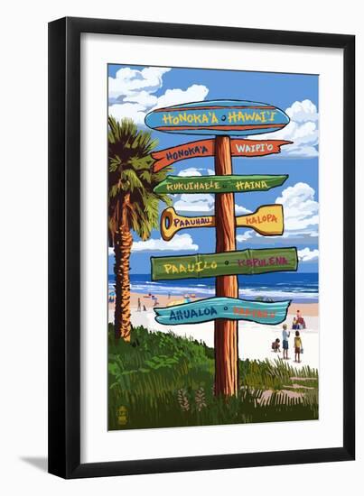 Honokaa, Hawaii - Destination Signpost-Lantern Press-Framed Art Print