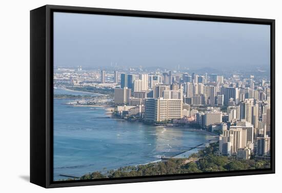 Honolulu from Atop Diamond Head State Monument (Leahi Crater)-Michael DeFreitas-Framed Stretched Canvas