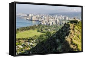 Honolulu from Atop Diamond Head State Monument (Leahi Crater)-Michael DeFreitas-Framed Stretched Canvas
