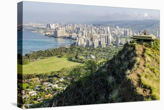 Honolulu from Atop Diamond Head State Monument (Leahi Crater)-Michael DeFreitas-Stretched Canvas