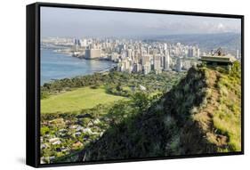 Honolulu from Atop Diamond Head State Monument (Leahi Crater)-Michael DeFreitas-Framed Stretched Canvas