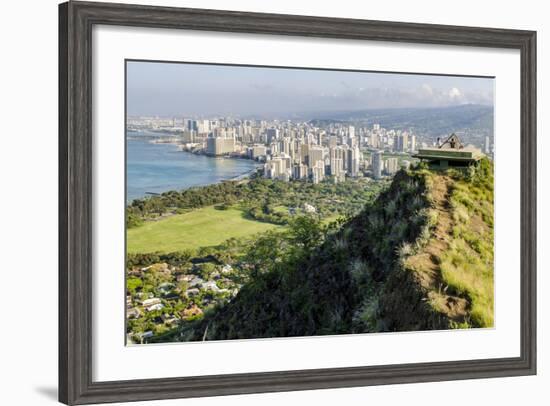 Honolulu from Atop Diamond Head State Monument (Leahi Crater)-Michael DeFreitas-Framed Photographic Print