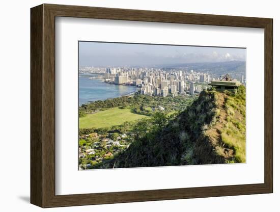 Honolulu from Atop Diamond Head State Monument (Leahi Crater)-Michael DeFreitas-Framed Photographic Print