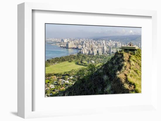 Honolulu from Atop Diamond Head State Monument (Leahi Crater)-Michael DeFreitas-Framed Photographic Print