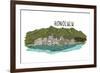 Honolulu, Hawaii - Cityscape - Line Drawing-Lantern Press-Framed Premium Giclee Print