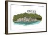 Honolulu, Hawaii - Cityscape - Line Drawing-Lantern Press-Framed Art Print