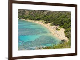 Honolulu, Hawaii, Oahu. Reef at Hanauma Bay coral from above snorkelers beach-Bill Bachmann-Framed Premium Photographic Print