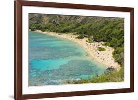 Honolulu, Hawaii, Oahu. Reef at Hanauma Bay coral from above snorkelers beach-Bill Bachmann-Framed Premium Photographic Print