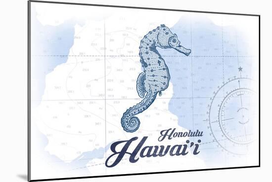 Honolulu, Hawaii - Seahorse - Blue - Coastal Icon-Lantern Press-Mounted Art Print