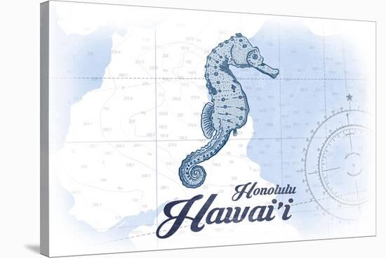 Honolulu, Hawaii - Seahorse - Blue - Coastal Icon-Lantern Press-Stretched Canvas