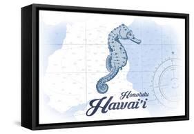 Honolulu, Hawaii - Seahorse - Blue - Coastal Icon-Lantern Press-Framed Stretched Canvas