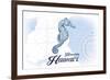 Honolulu, Hawaii - Seahorse - Blue - Coastal Icon-Lantern Press-Framed Art Print