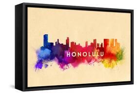 Honolulu, Hawaii - Skyline Abstract-Lantern Press-Framed Stretched Canvas