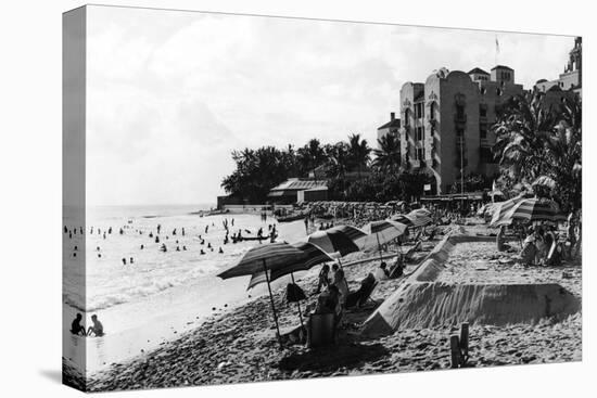 Honolulu, Hawaii View of Waikiki Beach and Swimmers Photograph - Honolulu, HI-Lantern Press-Stretched Canvas