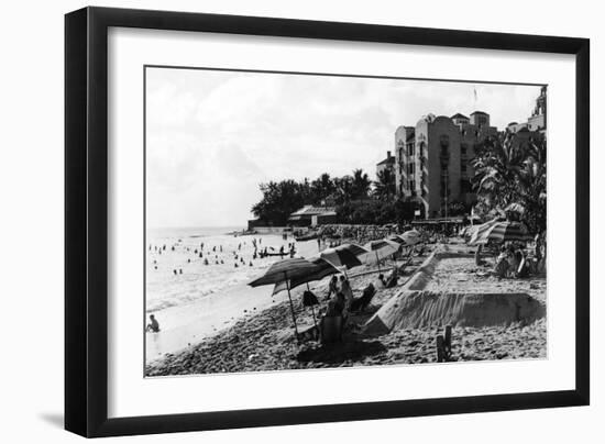 Honolulu, Hawaii View of Waikiki Beach and Swimmers Photograph - Honolulu, HI-Lantern Press-Framed Art Print