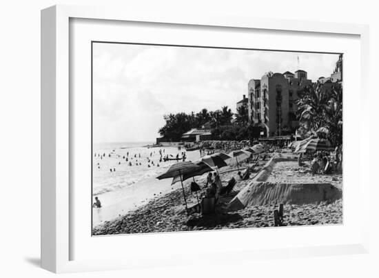 Honolulu, Hawaii View of Waikiki Beach and Swimmers Photograph - Honolulu, HI-Lantern Press-Framed Art Print