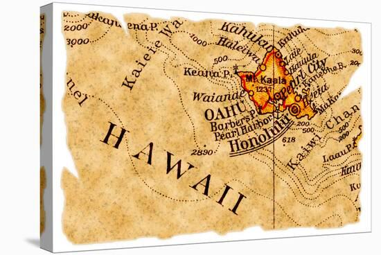 Honolulu Old Map-Pontuse-Stretched Canvas