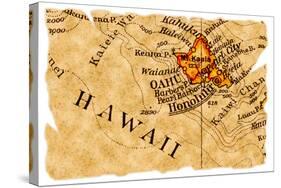 Honolulu Old Map-Pontuse-Stretched Canvas