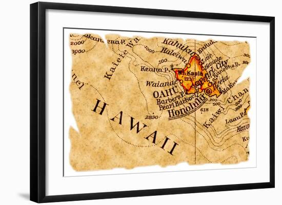 Honolulu Old Map-Pontuse-Framed Art Print