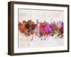 Honolulu Skyline in Watercolor Background-paulrommer-Framed Art Print