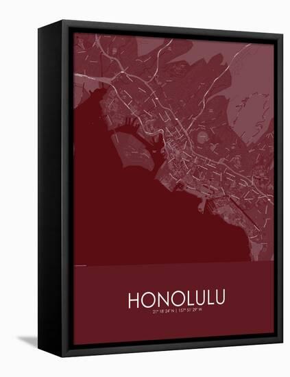 Honolulu, United States of America Red Map-null-Framed Stretched Canvas