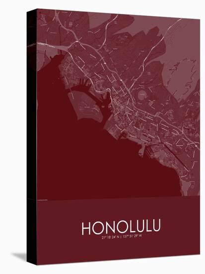 Honolulu, United States of America Red Map-null-Stretched Canvas