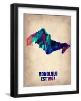 Honolulu Watercolor Map-NaxArt-Framed Art Print