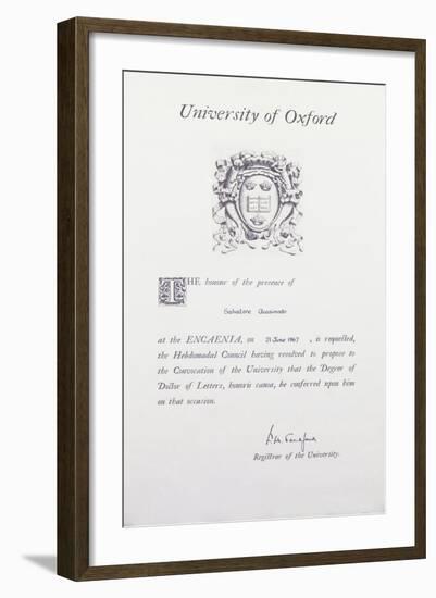 Honoris Causa Degree of Salvatore Quasimodo-null-Framed Giclee Print