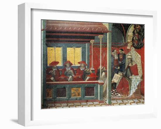 Honorius III Approving Carmelite Rule, Detail from Predella of Altarpiece for Carmine-Pietro Lorenzetti-Framed Giclee Print