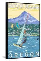 Hood River, OR - Wind Surfers & Kite Boarders-Lantern Press-Framed Stretched Canvas