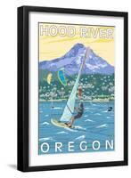 Hood River, OR - Wind Surfers & Kite Boarders-Lantern Press-Framed Art Print