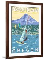 Hood River, OR - Wind Surfers & Kite Boarders-Lantern Press-Framed Art Print