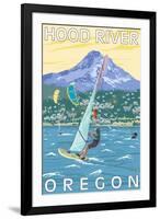 Hood River, OR - Wind Surfers & Kite Boarders-Lantern Press-Framed Art Print