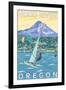 Hood River, OR - Wind Surfers & Kite Boarders-Lantern Press-Framed Art Print