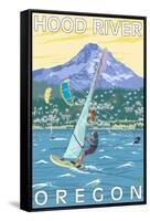 Hood River, OR - Wind Surfers & Kite Boarders-Lantern Press-Framed Stretched Canvas