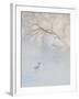 Hooded Crane Walks Through a Cold River under Hoarfrost-Covered Trees, Tsurui, Hokkaido, Japan-Josh Anon-Framed Photographic Print