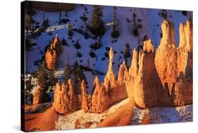 Hoodoos and Snow Lit by Strong Dawn Light in Winter-Eleanor Scriven-Stretched Canvas