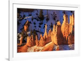 Hoodoos and Snow Lit by Strong Dawn Light in Winter-Eleanor Scriven-Framed Photographic Print