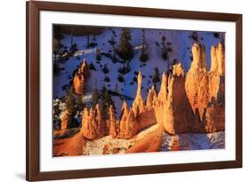 Hoodoos and Snow Lit by Strong Dawn Light in Winter-Eleanor Scriven-Framed Photographic Print