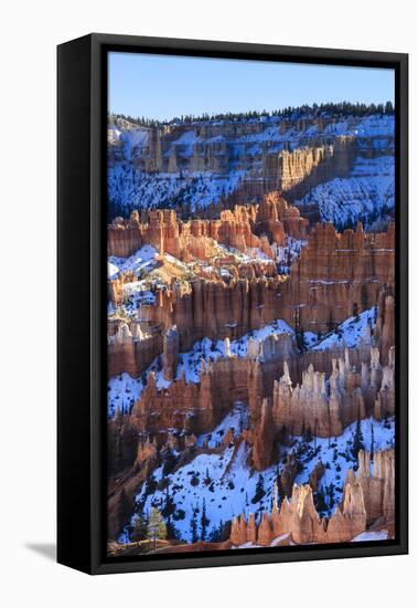 Hoodoos and Snowy Rim Cliffs Lit by Late Afternoon Sun, Winter, Near Sunrise Point-Eleanor Scriven-Framed Stretched Canvas