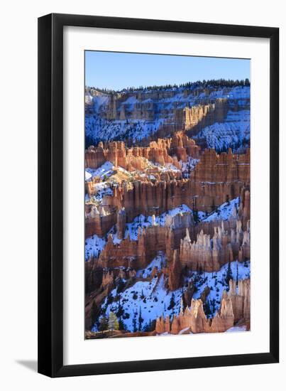 Hoodoos and Snowy Rim Cliffs Lit by Late Afternoon Sun, Winter, Near Sunrise Point-Eleanor Scriven-Framed Photographic Print