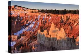 Hoodoos, Rim and Snow Lit by Strong Dawn Light, Queen's Garden Trail at Sunrise Point-Eleanor Scriven-Stretched Canvas