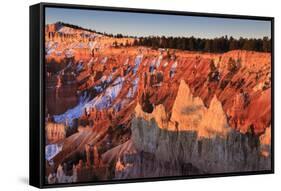 Hoodoos, Rim and Snow Lit by Strong Dawn Light, Queen's Garden Trail at Sunrise Point-Eleanor Scriven-Framed Stretched Canvas