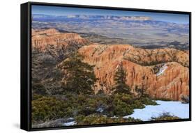 Hoodoos, Vegetation and Snow with a Distant View on a Winter's Late Afternoon, Bryce Point-Eleanor Scriven-Framed Stretched Canvas