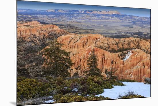 Hoodoos, Vegetation and Snow with a Distant View on a Winter's Late Afternoon, Bryce Point-Eleanor Scriven-Mounted Photographic Print